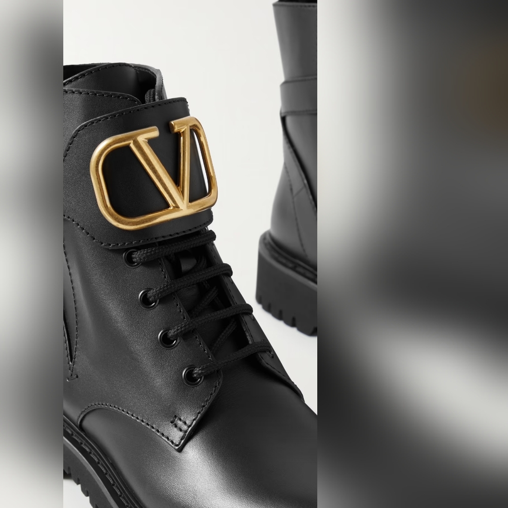 BRAND NEW Valentino Black Leather Boots with Gold Logo